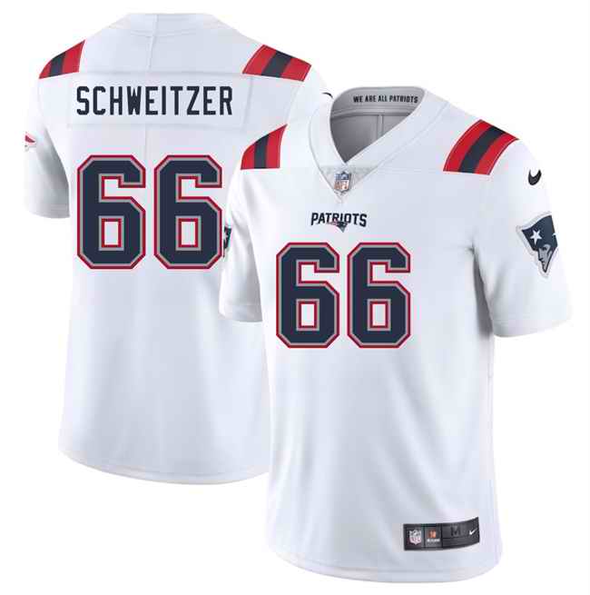 Men's New England Patriots #66 Wes Schweitzer White 2025 Vapor Limited Stitched Football Jersey